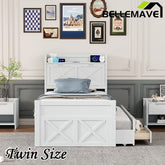 Bellemave® Wooden Platform Bed with Storage Headboard with Outlets, Twin Size Trundle with Three Storage Drawers - Bellemave